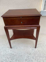 Vintage Wood Nightstand with Drawer and Curved Shelf - Image 1