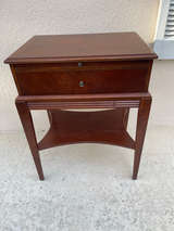 Vintage Wood Nightstand with Drawer and Curved Shelf - Image 1