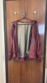 Men's Burgundy Faux Leather Jacket - Image 1