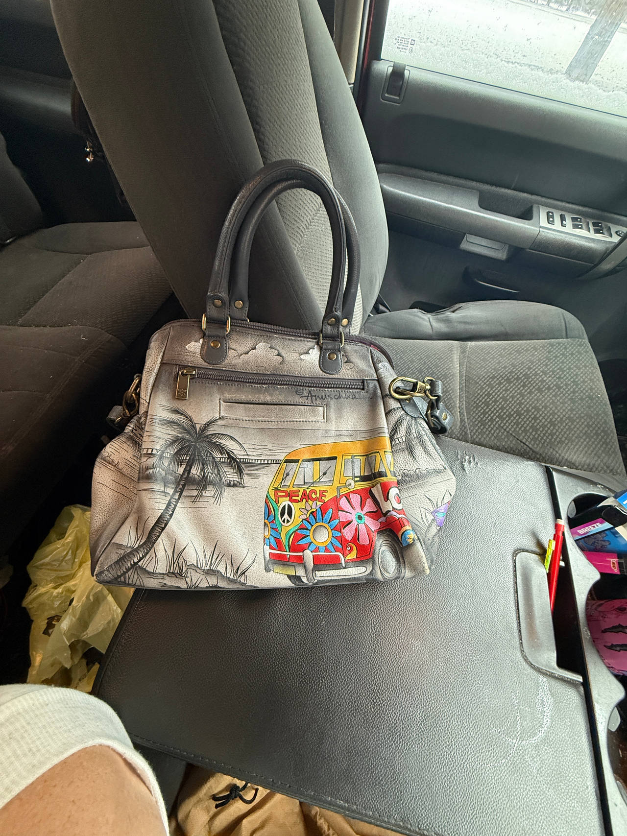 Anuschka Hand Painted Leather Satchel Peace Love & Beach
