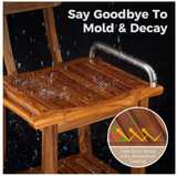 Wudkey 19 in. Teak Wood Shower Bench Seat with Handles and Backrest - Image 7