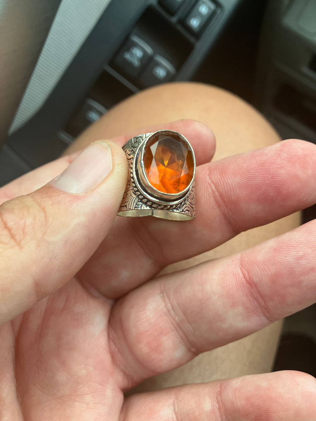 Artisan Handmade Sterling Silver Ring with stunning faceted citrine gem