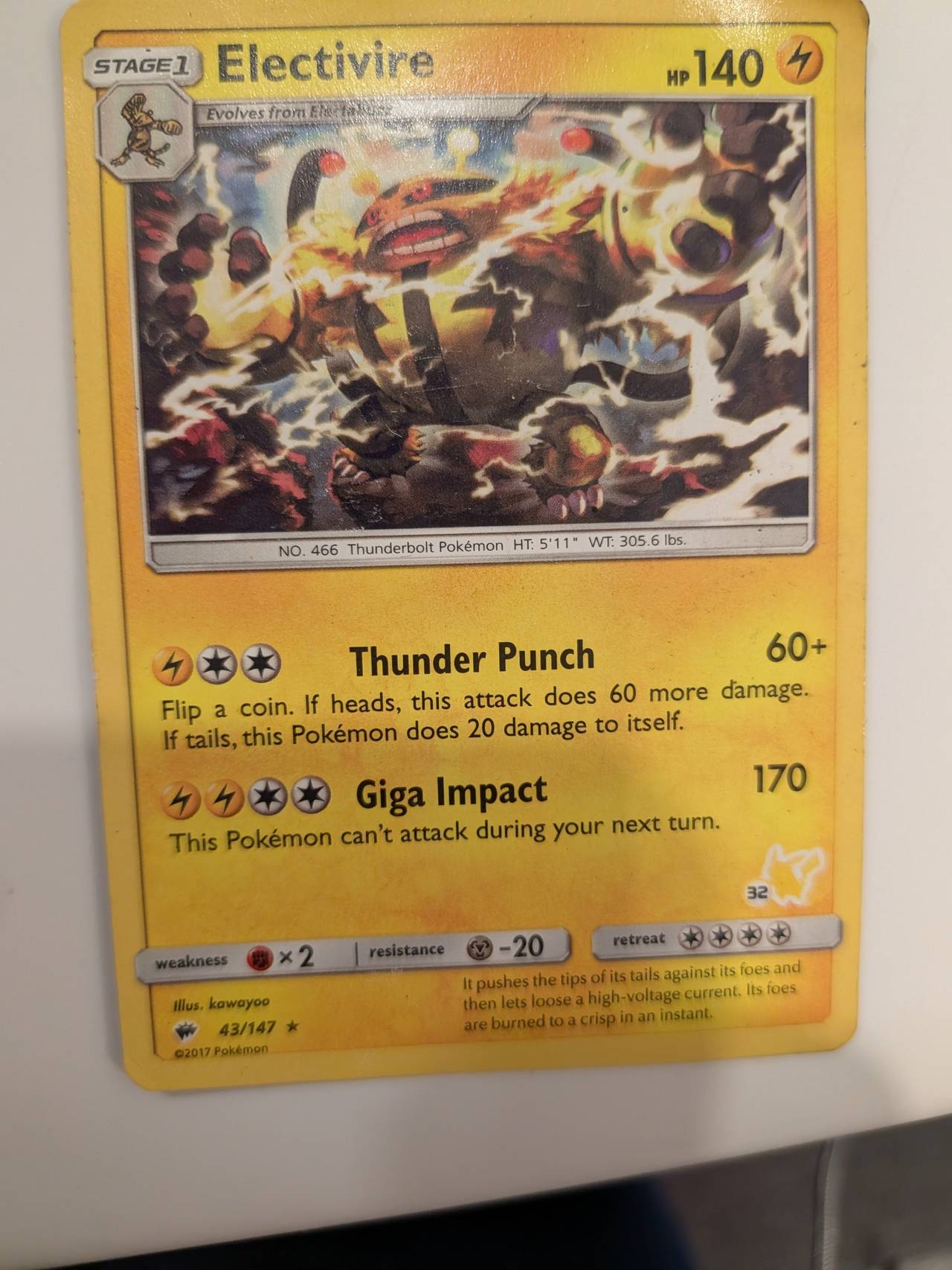 Electivire - 43/147 - Rare Holo - Sun & Moon: Burning Shadows