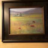 Framed Signed Landscape Painting of Cows in Field - Image 5
