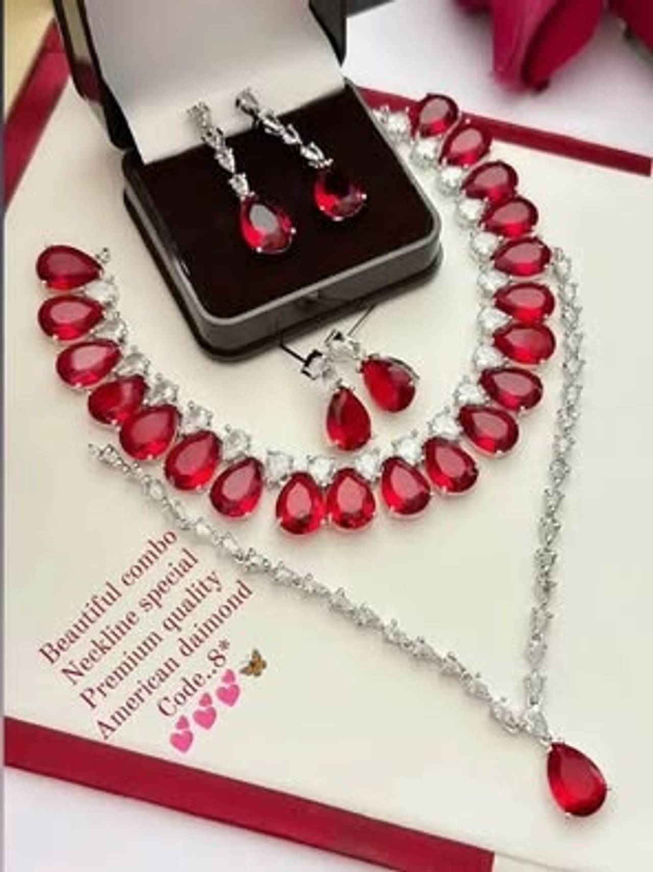 Red Teardrop Necklace and Earring Set