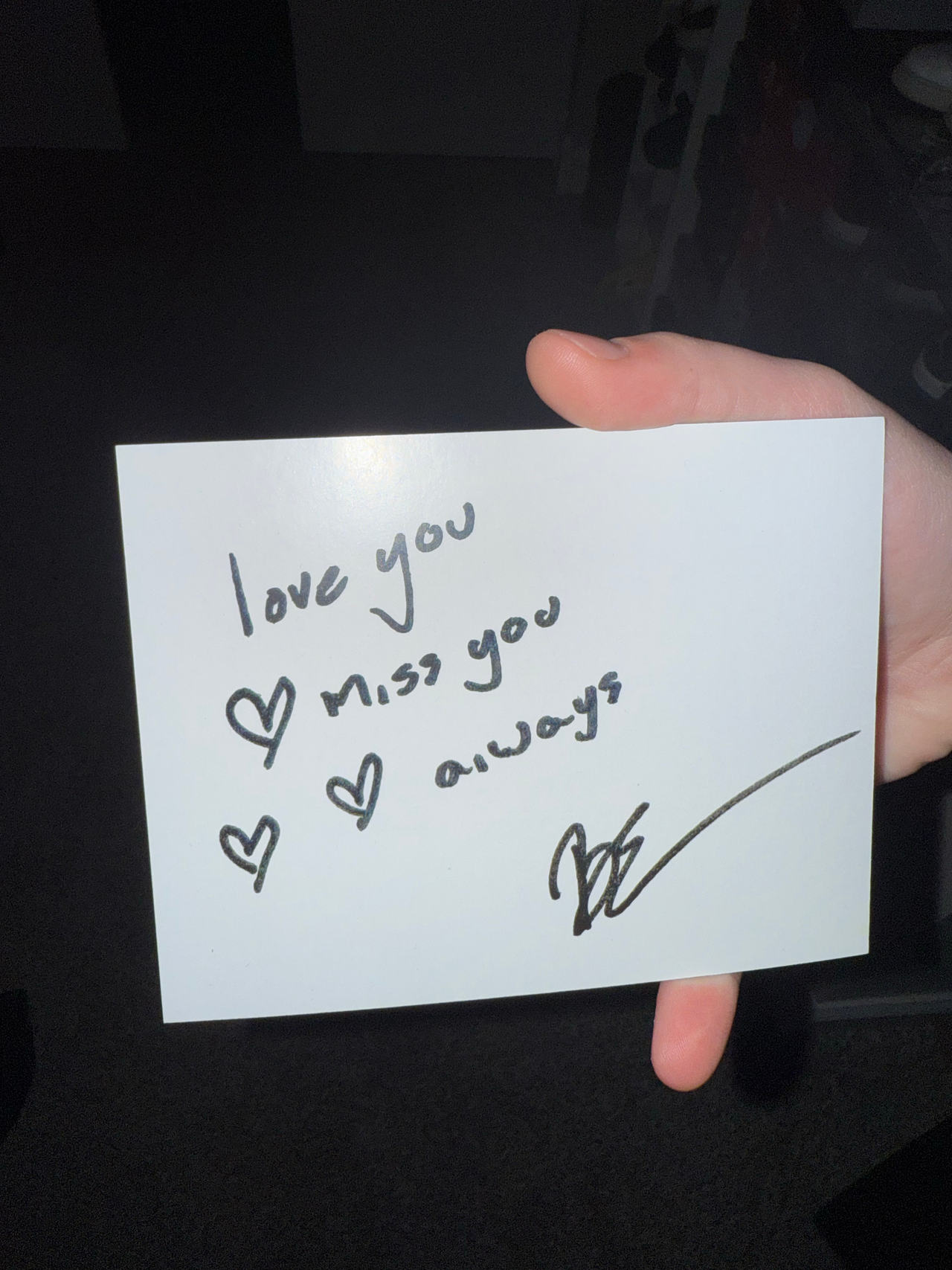 Handwritten Note Card from Billie eilish 

