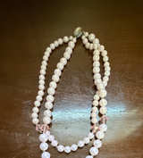 Vintage Double Strand Faux Pearl Necklace with Pink Crystal Accents - Image 1