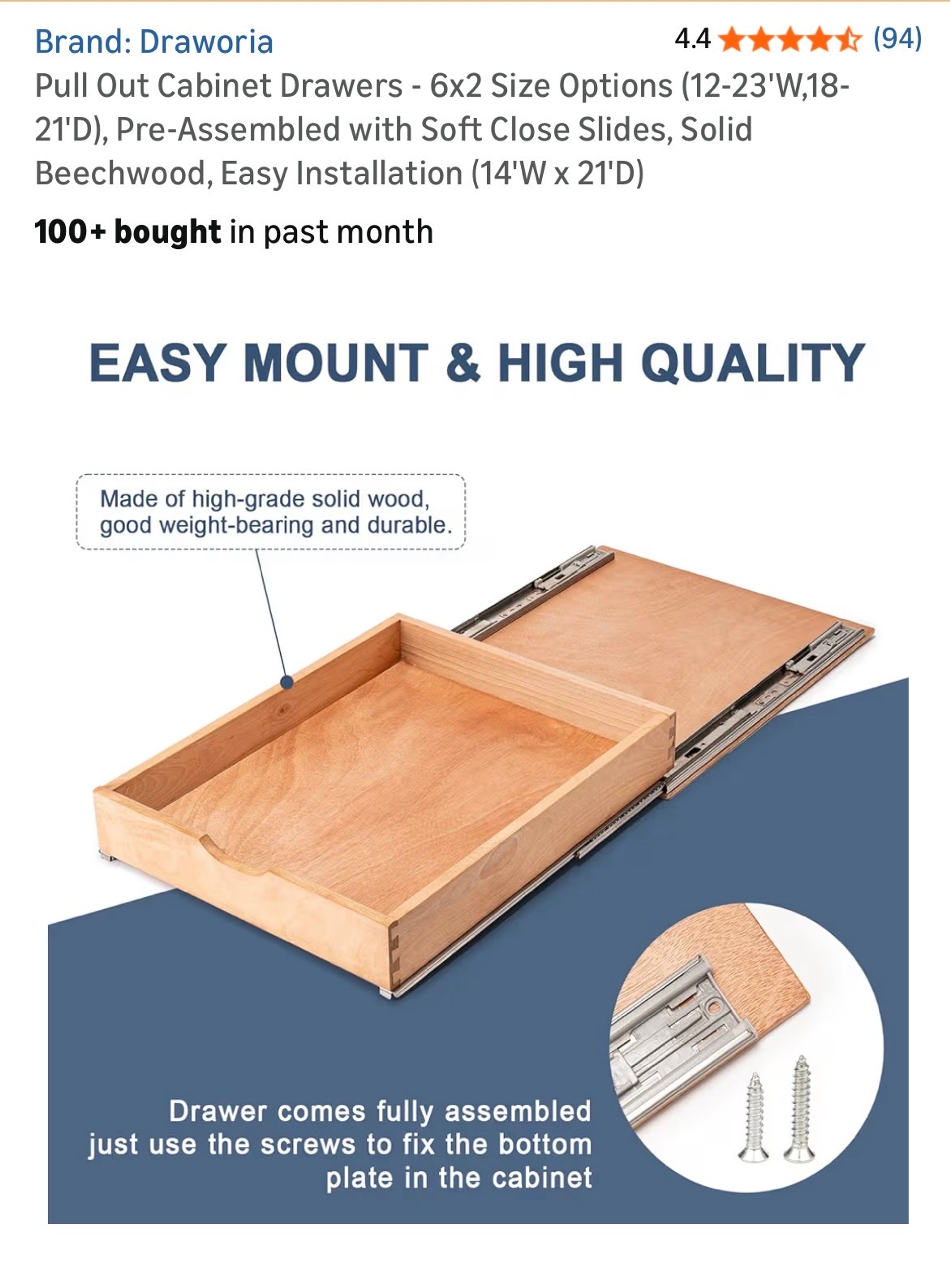 Draworia Pull Out Cabinet Drawer Solid Beechwood - Image 4