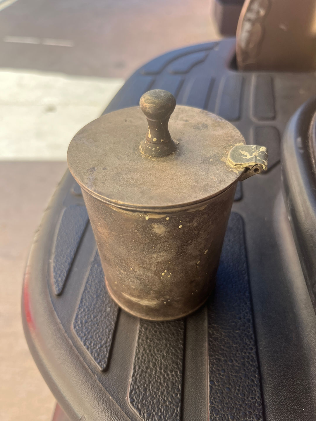 Antique Pewter Measuring Cup with Lid