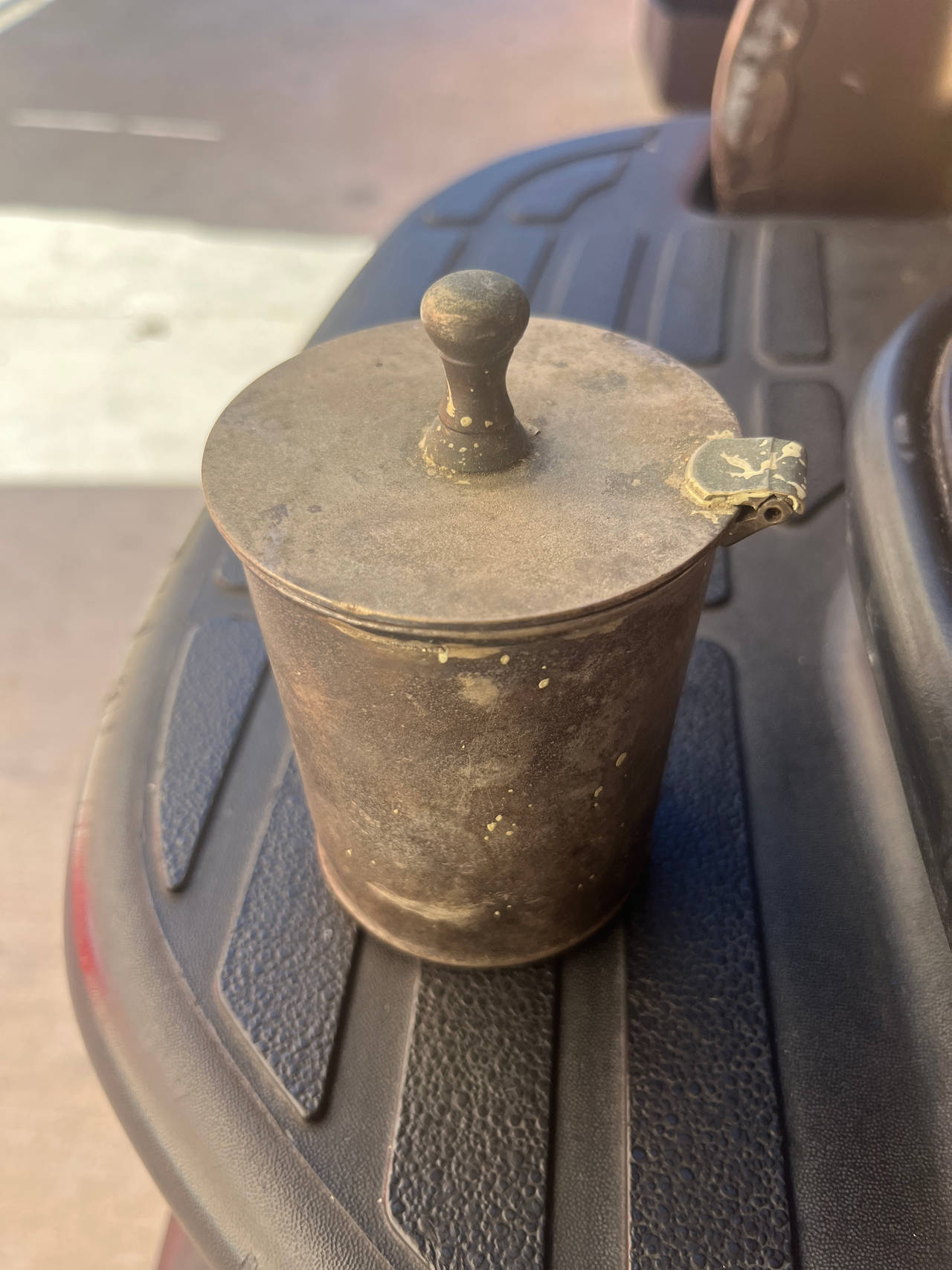 Antique Pewter Measuring Cup with Lid