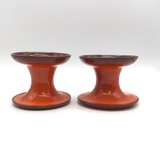 Mid-Century Modern Ceramic Candle Holders MCM Orange Glaze - Image 2