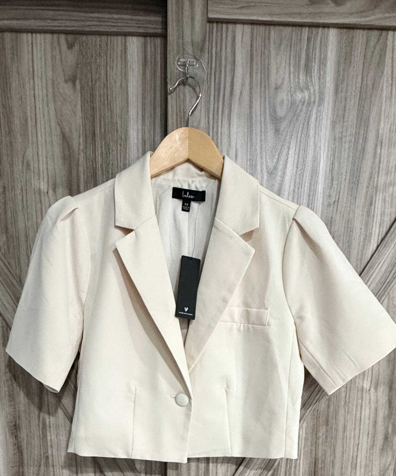 Lulus Ready for Success Cream Short Sleeve Cropped Blazer XS