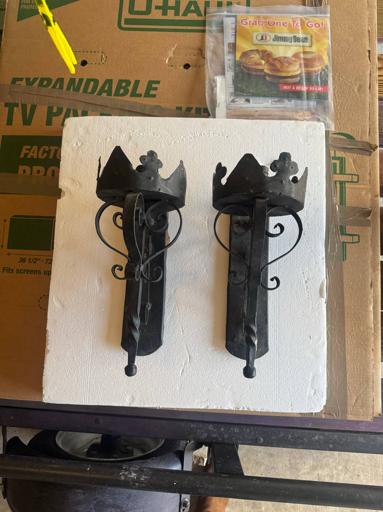 Vintage Wrought Iron Crown Wall Sconces