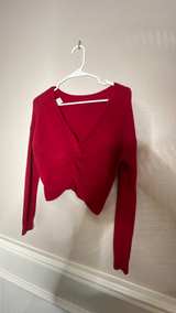 Red Twist Front Ribbed Crop Sweater - Image 4