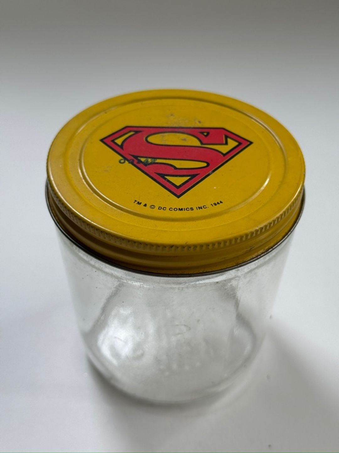 Skippy Superman Peanut Butter Glass Jar with Metal Lid