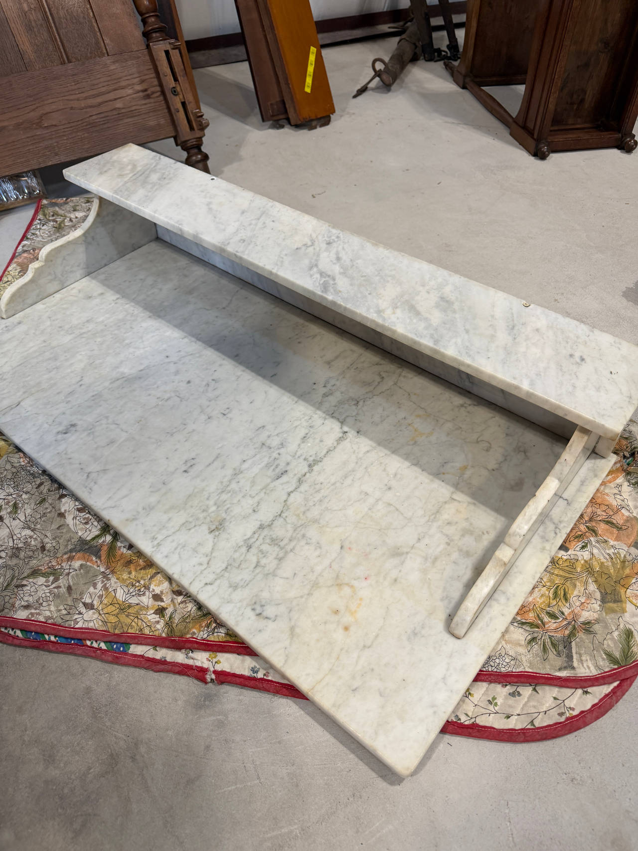 Antique Marble Washstand Top with Backsplash Shelf