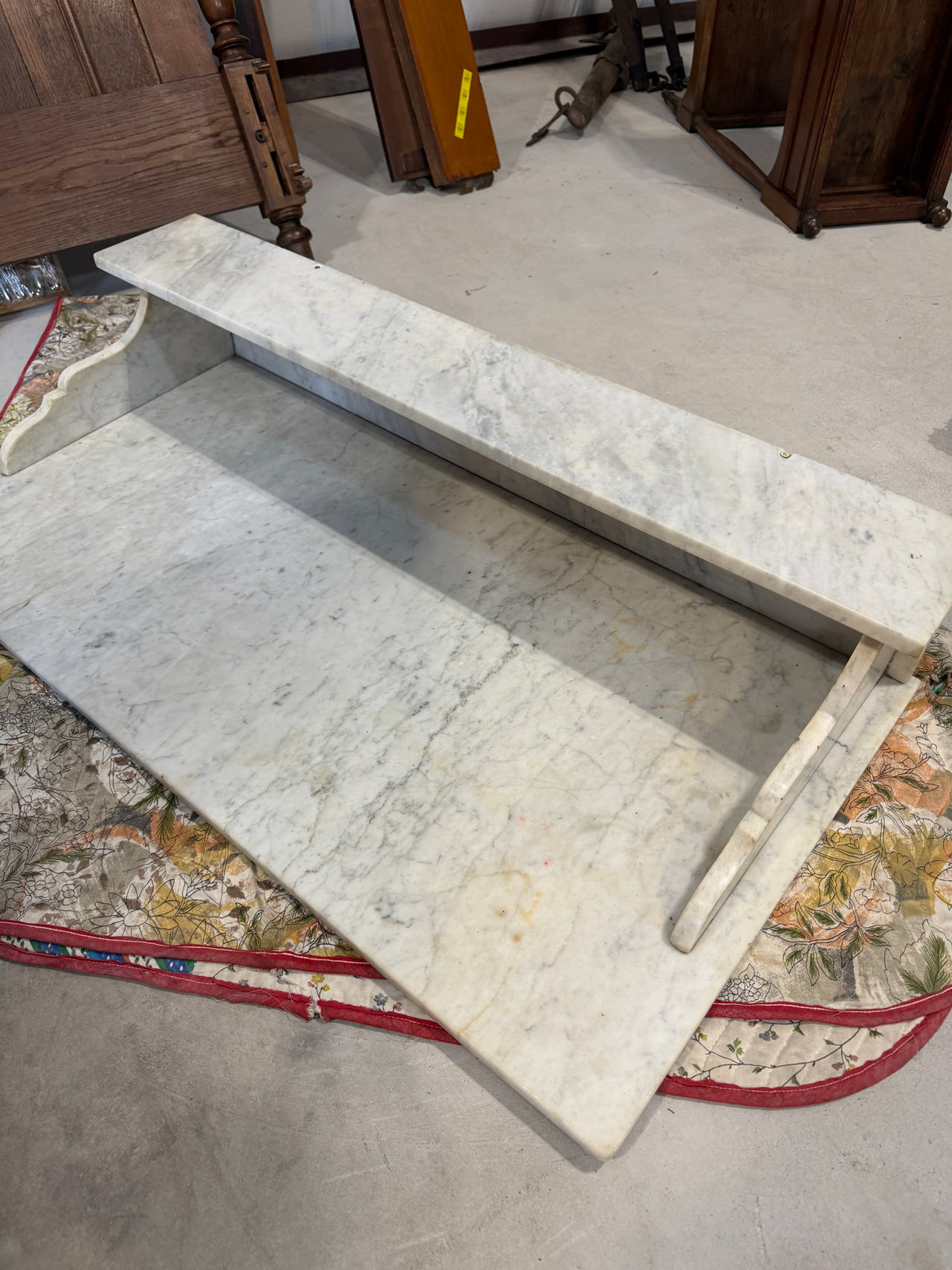 Antique Marble Washstand Top with Backsplash Shelf