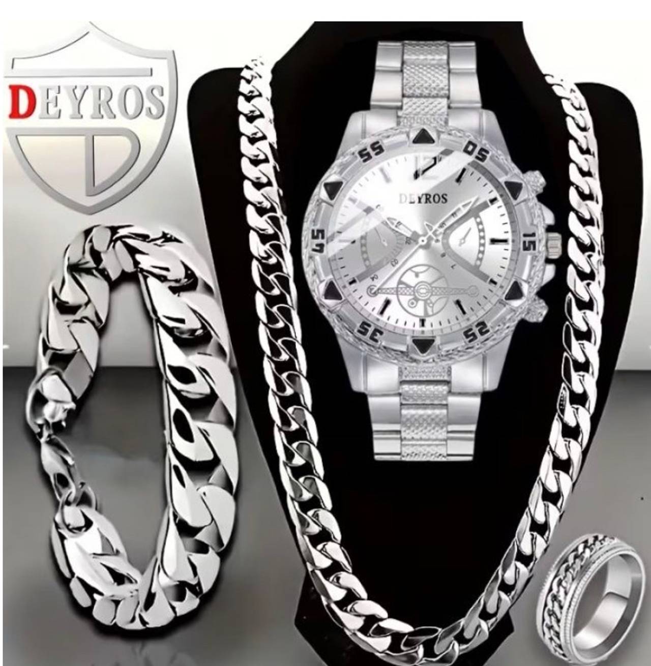 Deyros Men's 4-Piece Watch and Jewelry Set