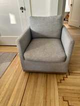 Bobbi Swivel Armchair (Neutral Cotton Upholstery, Walnut Base) - Image 1