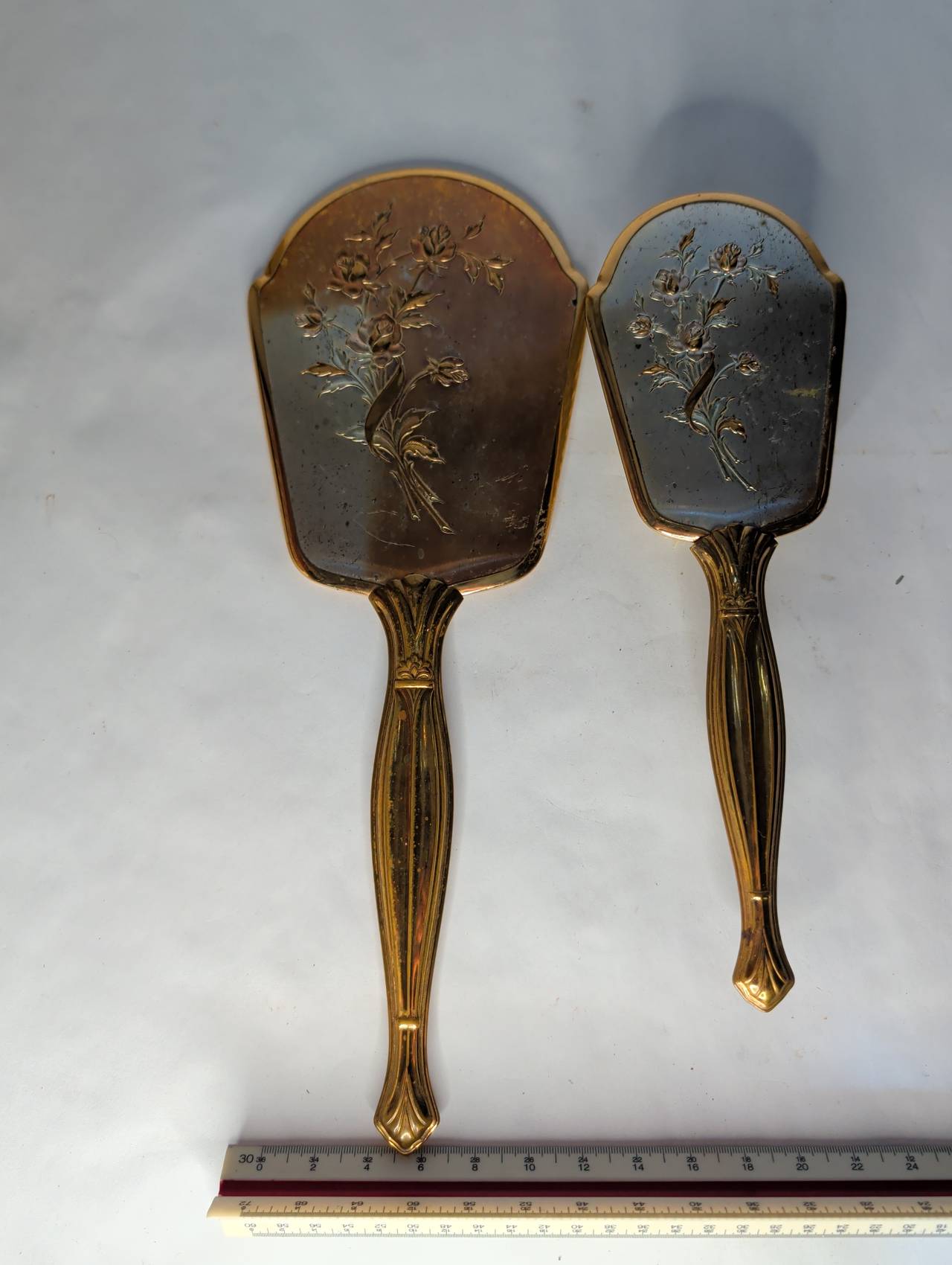Vintage Matson Style Gold Tone Mirror and Brush Vanity Set