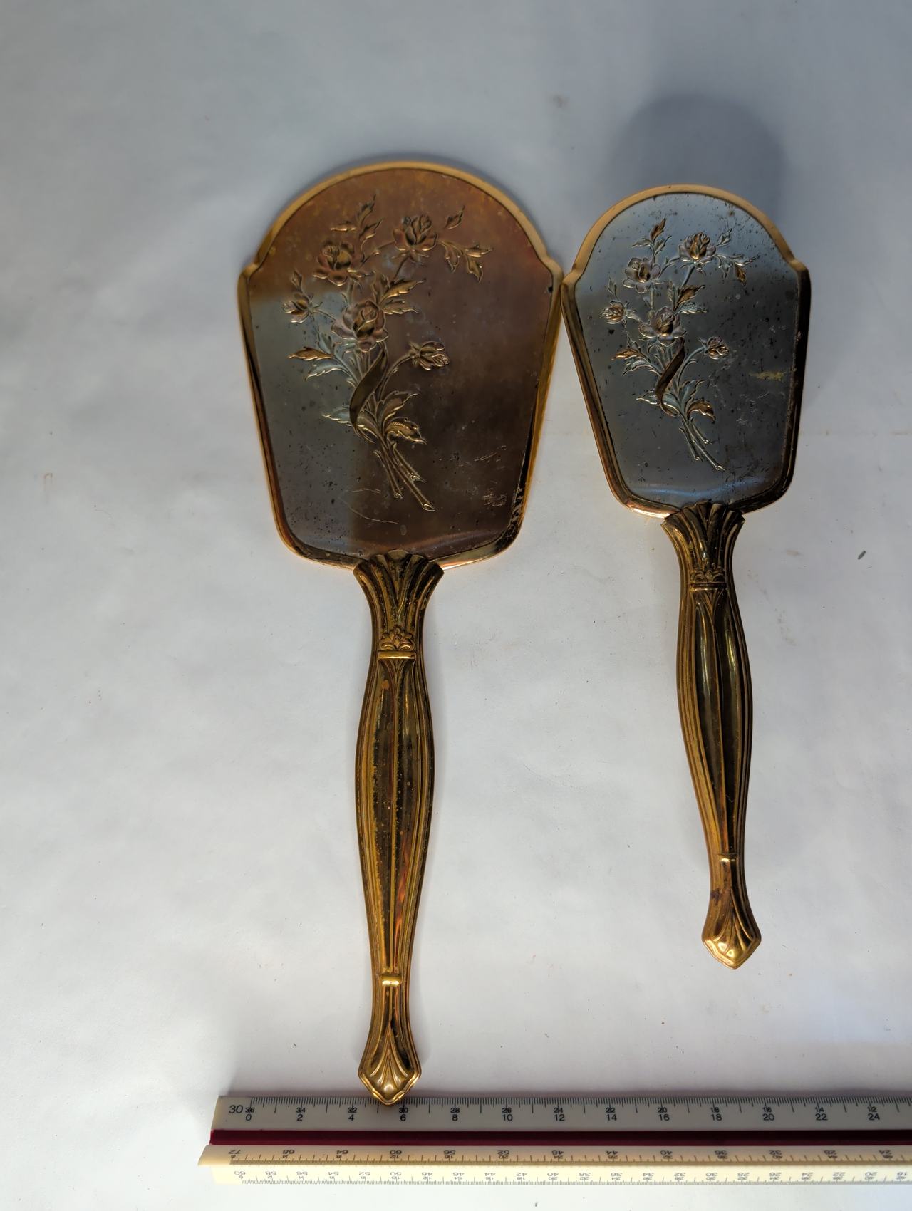Vintage Matson Style Gold Tone Mirror and Brush Vanity Set