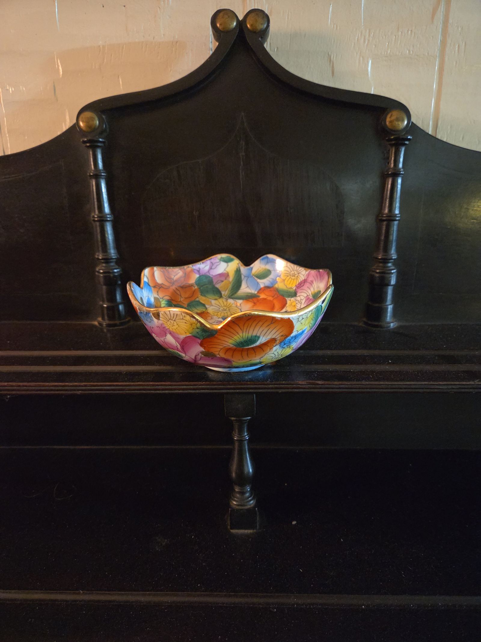 Vintage Hand Painted Floral Porcelain Scalloped Bowl