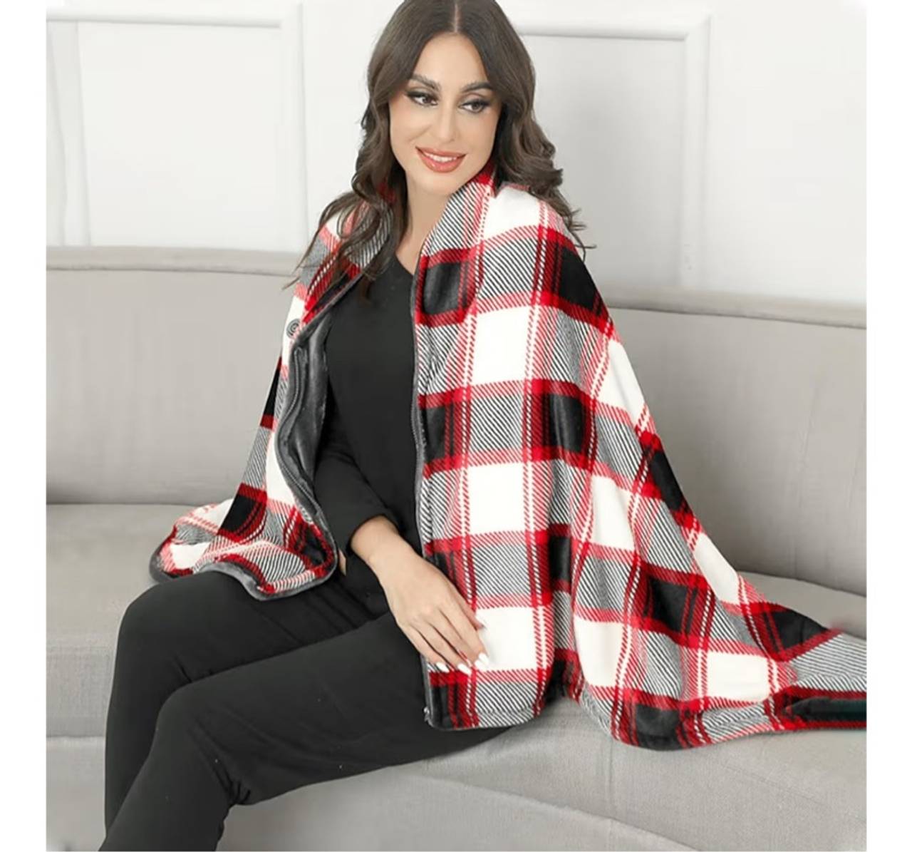 USB Heated Blanket, 3 Heating Levels, Portable & Cordless Wearable Black and Red