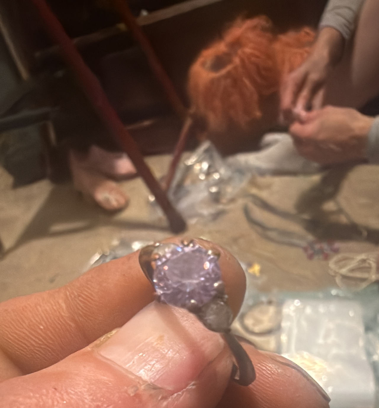 Purple Cubic Zirconia Silver Tone Ring