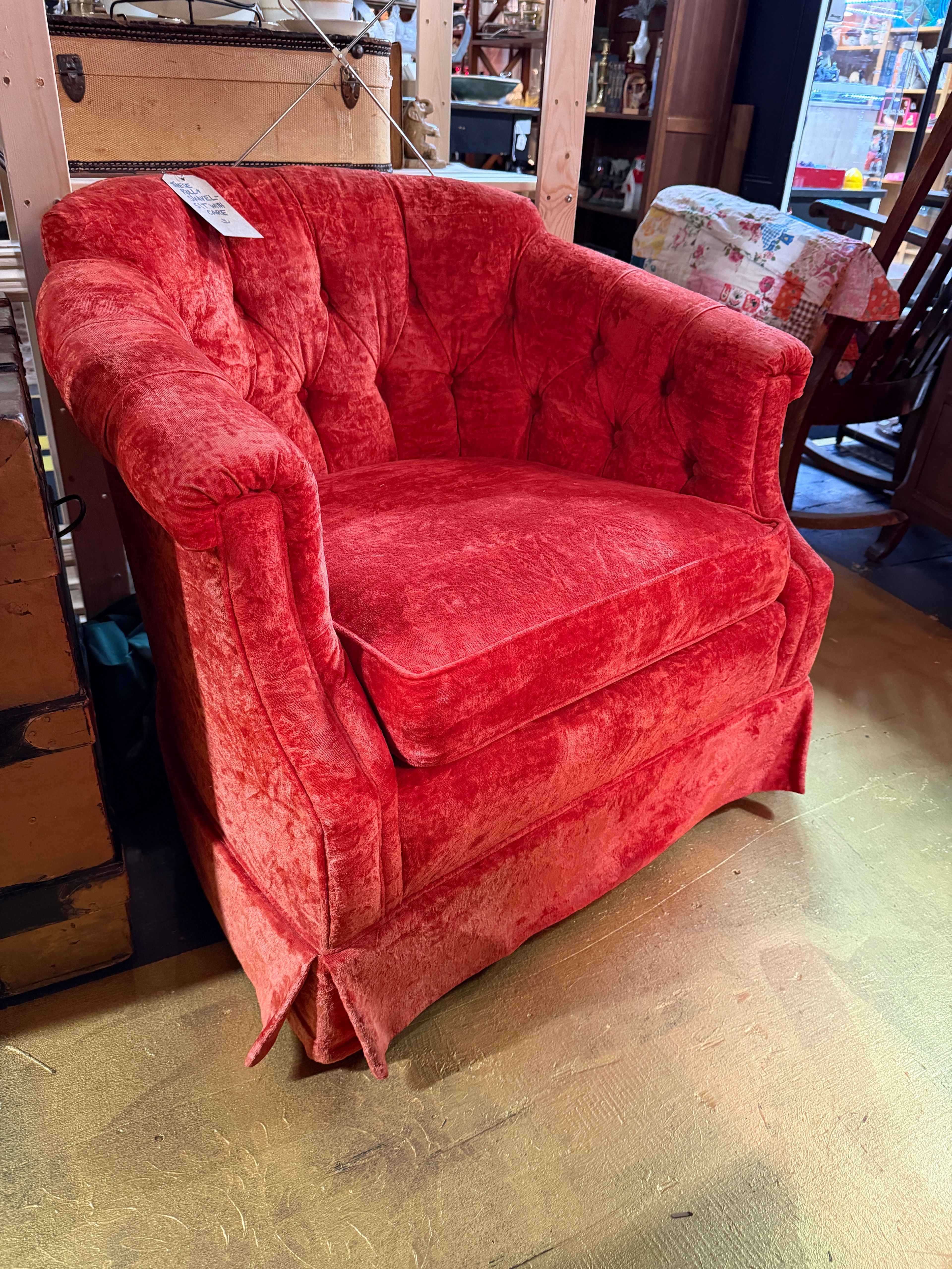 Pair of Mid-Century Modern Red Velvet Swivel Chairs - Image 9