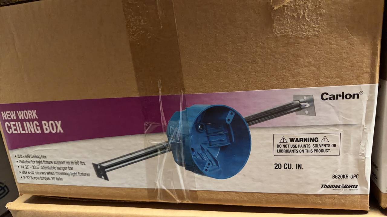 Carlon B620KR-UPC 20 cu. in. New Work Ceiling Box with Hanger Bar (50 Pack)