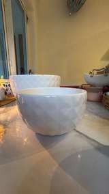 White Geometric Diamond Ceramic Bowls Set - Image 3