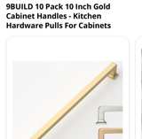 9BUILD 10 Pack 10 Inch Gold Cabinet Handles - Image 1
