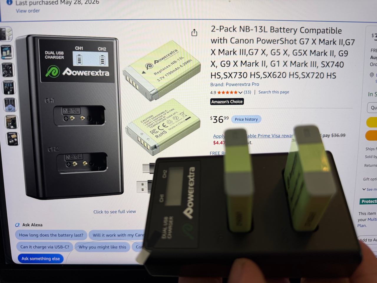 Powerextra NB-13L Battery 2-Pack and Dual USB Charger