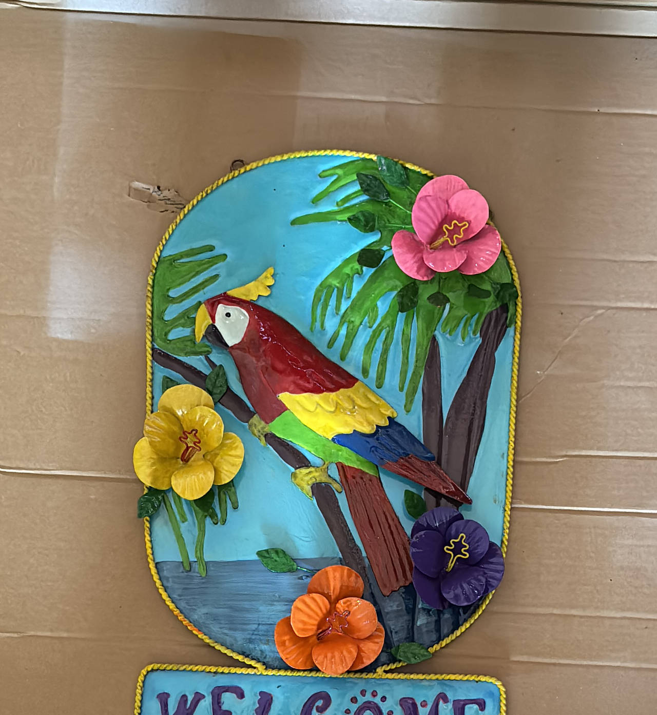Tropical Parrot Welcome Wall Plaque