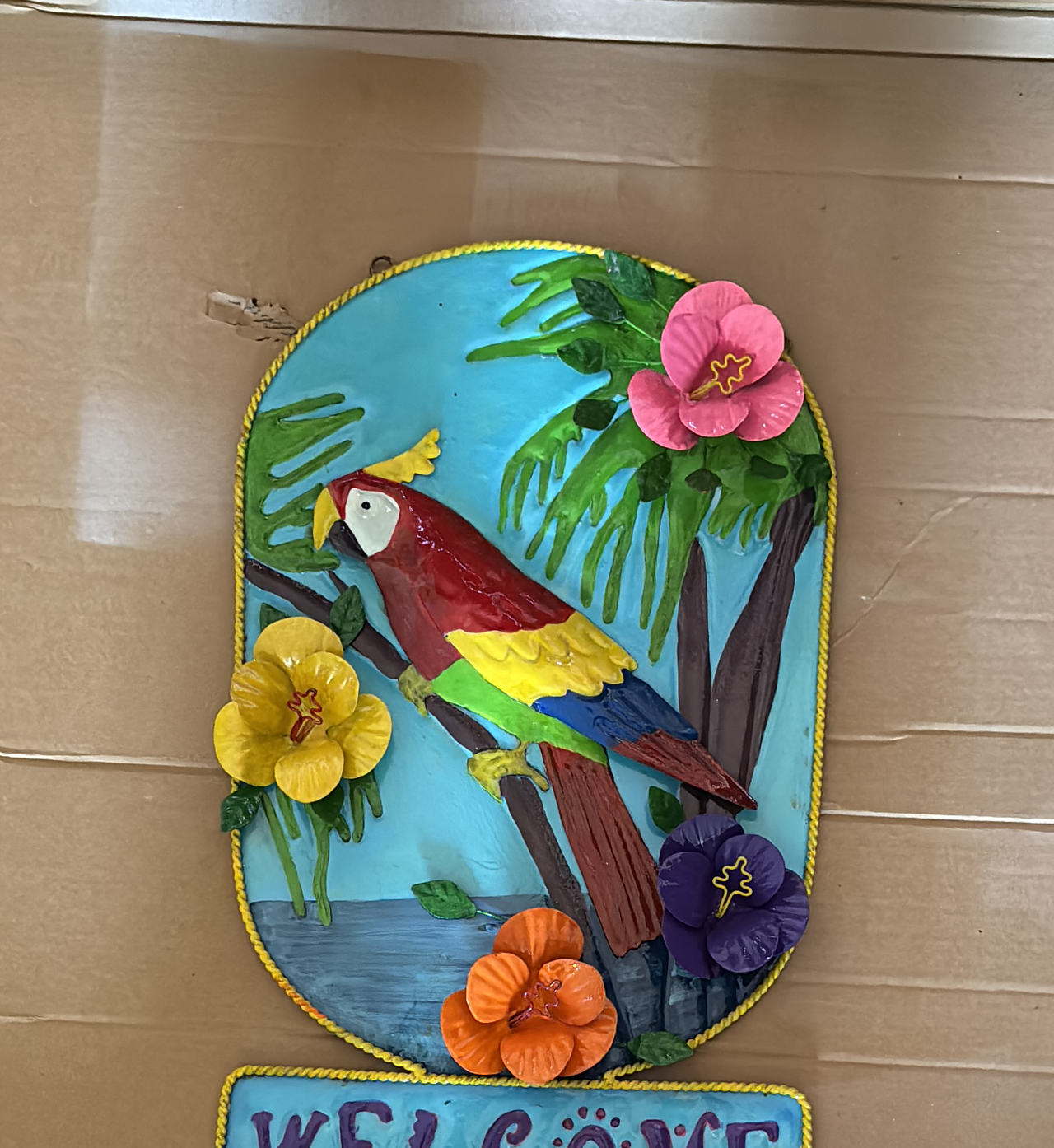 Tropical Parrot Welcome Wall Plaque
