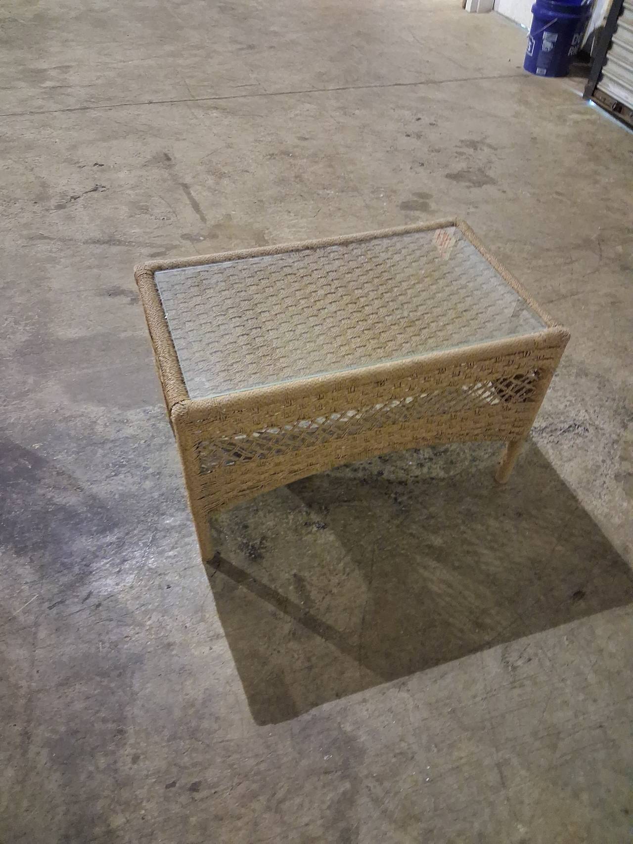 Wicker Glass Top Coffee Table