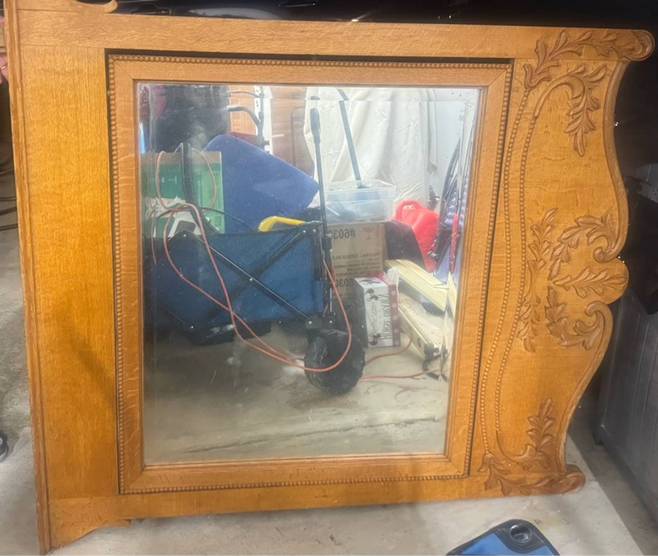 Antique Oak Beveled Mirror