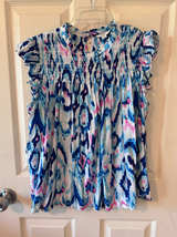 Crown & Ivy Smocked Mock Neck Flutter Sleeve Top - Image 1