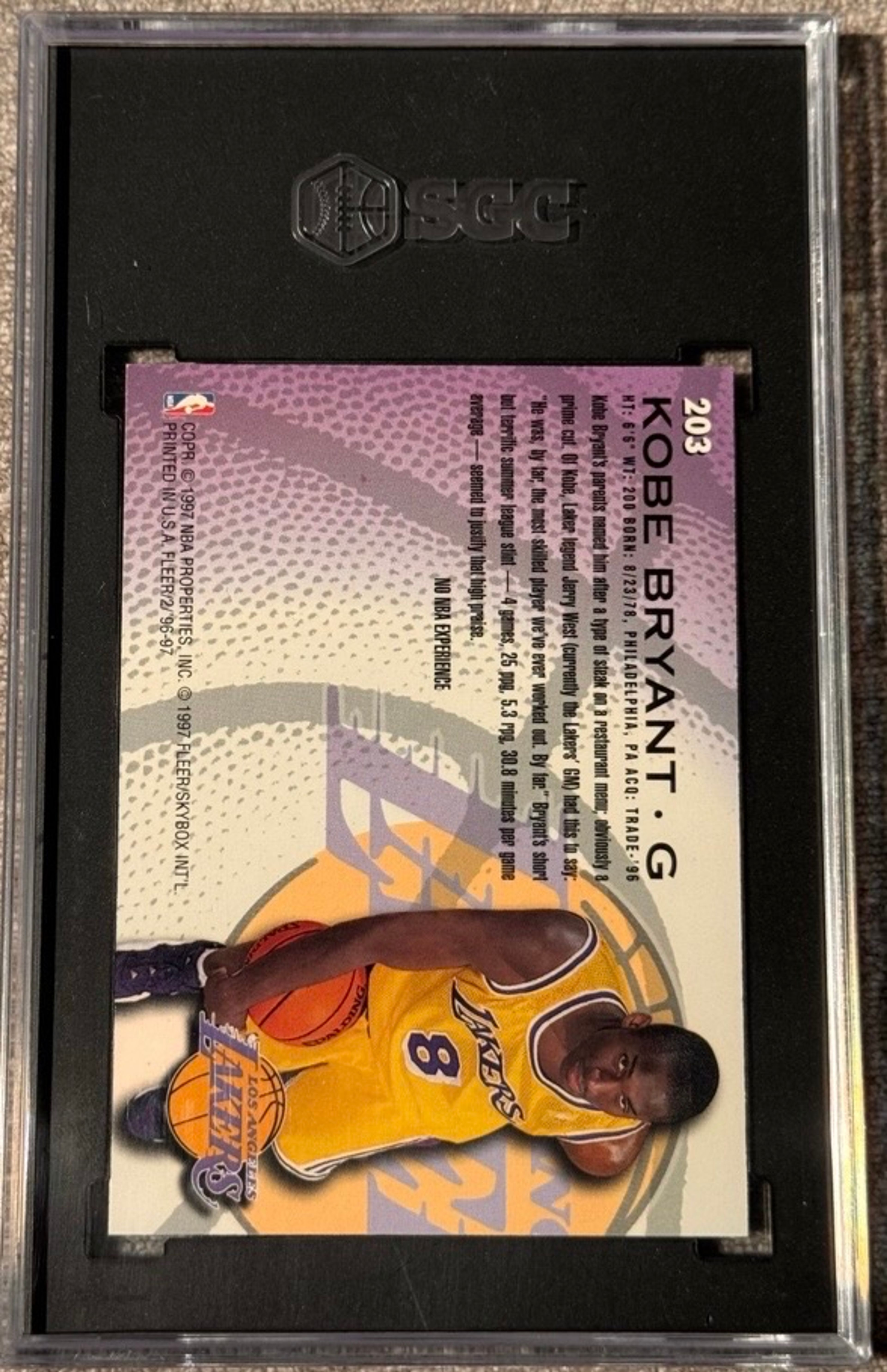 1996-97 Fleer Kobe Bryant #203 Rookie Card SGC 9.5 - Image 2