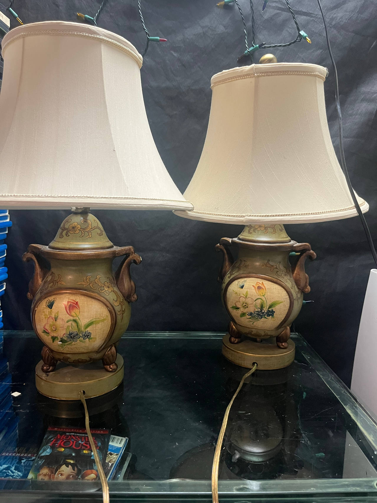 Vintage Hand-Painted Ceramic Table Lamps (Pair)