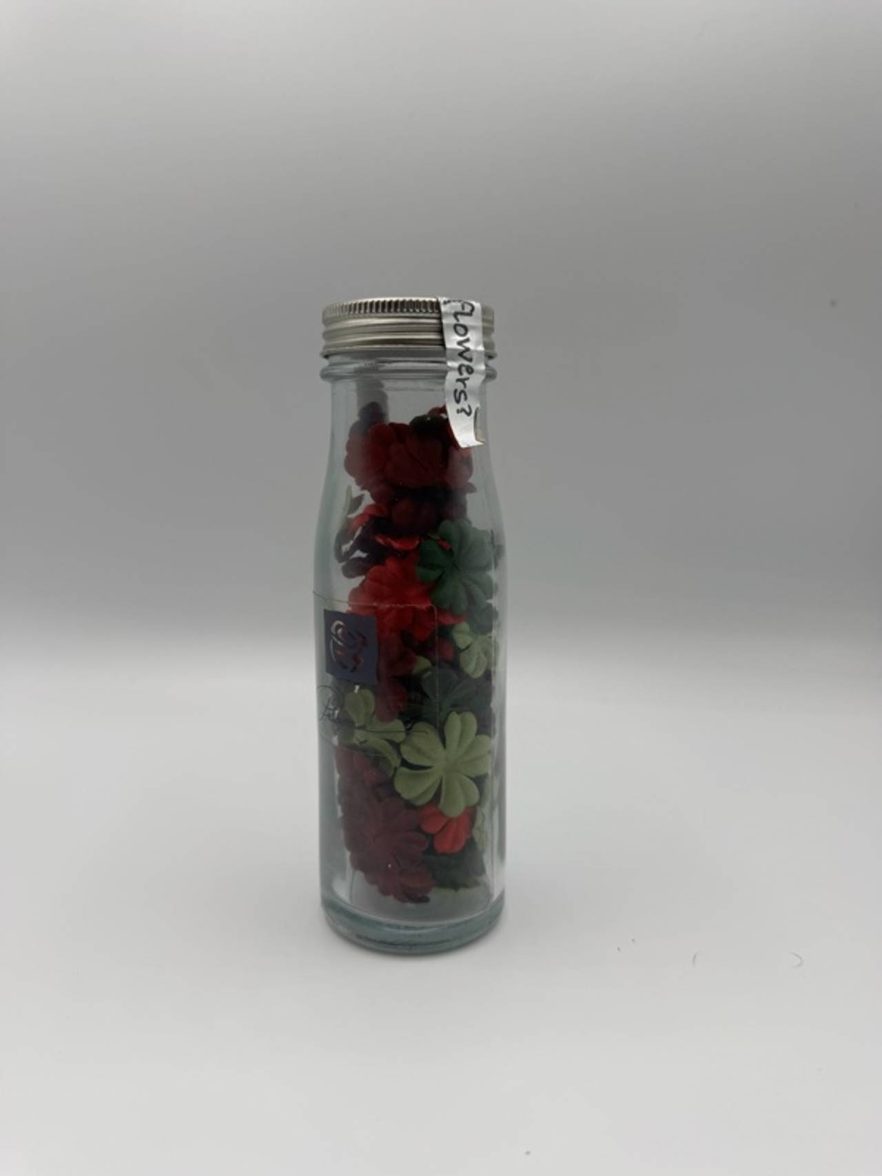 Prima Got Flowers Christmas colors in glass milk bottle (discontinued)