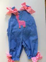 The Bailey Boys Girls Periwinkle Corduroy Romper with Pink Giraffe Appliqué 3M - Image 8