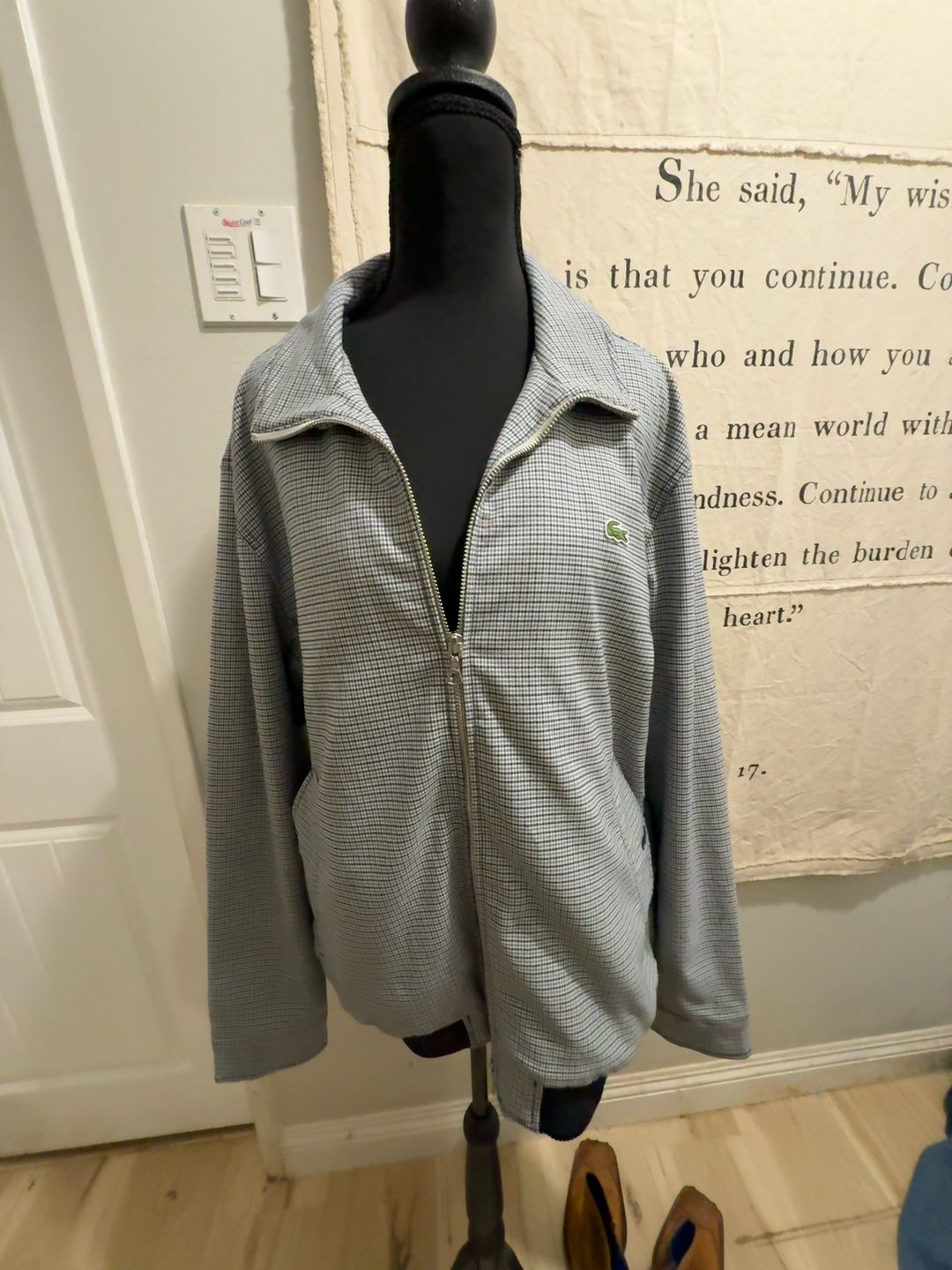 Lacoste Houndstooth Zip Bomber Jacket Black/White