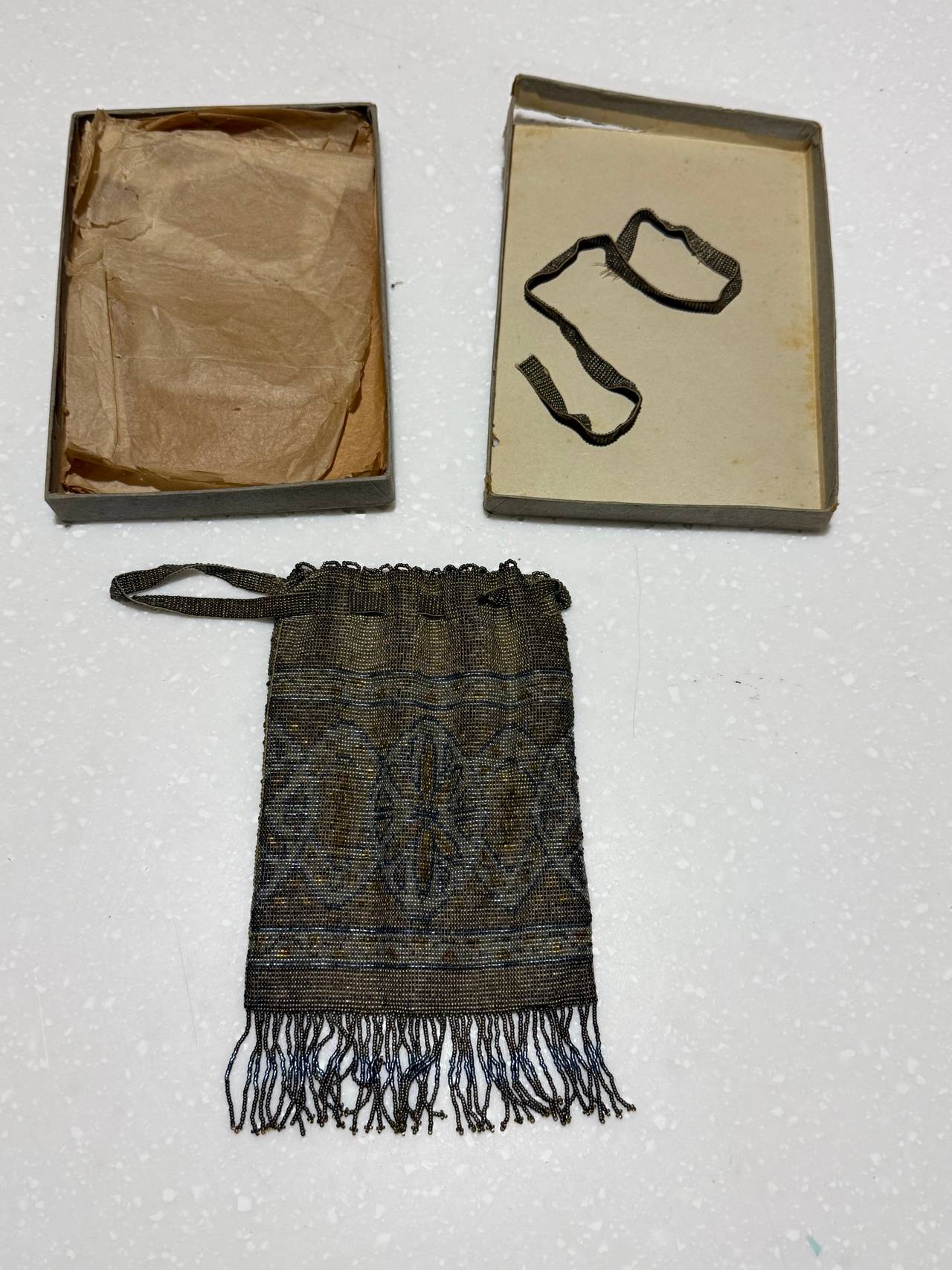 Antique Beaded Drawstring Reticule Purse