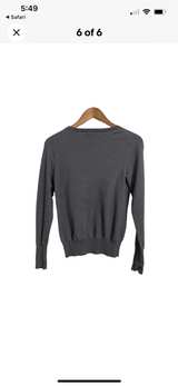 Ann Taylor Women's Gray Ribbed Button Cuff Round Neck Long Sleeve Sweater  - Image 2
