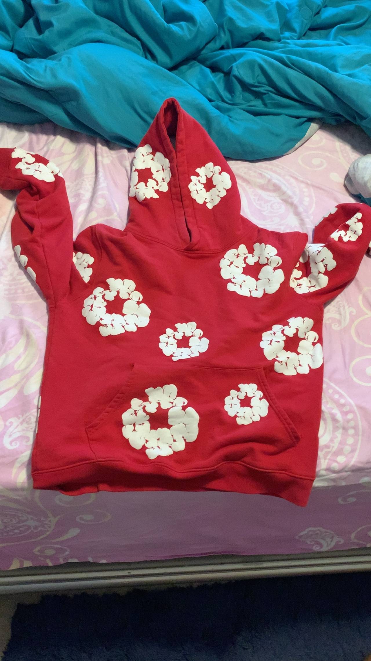 Denim Tears Red Hoodie with White Wreath size Medium 