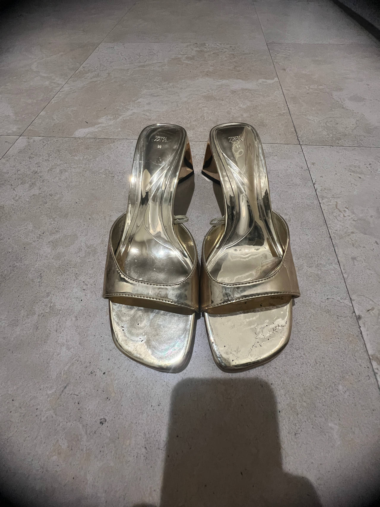 Gold Metallic Heeled Mules