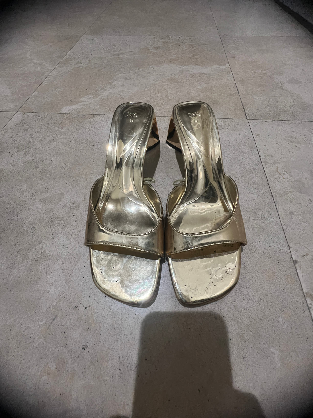 Gold Metallic Heeled Mules
