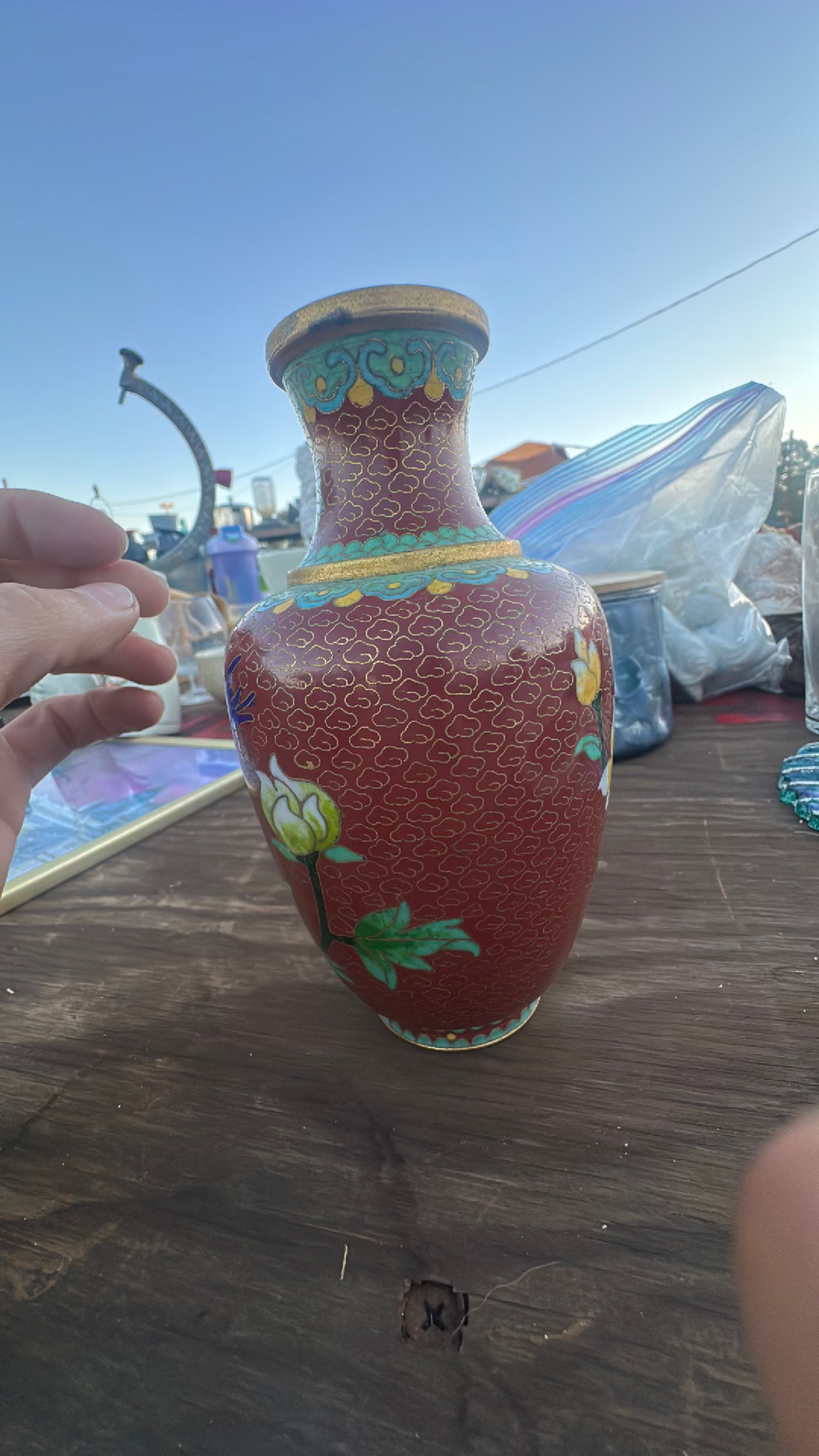 Chinese Cloisonné Red Floral Vase - Image 4