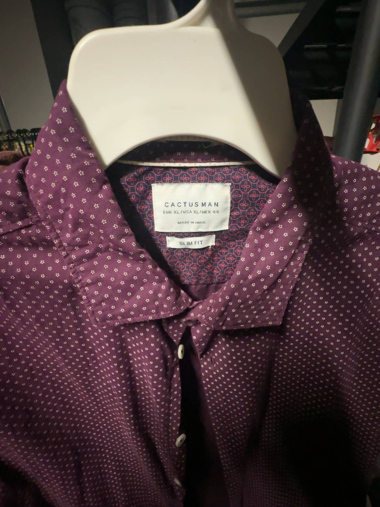 Cactus Man Burgundy Polka Dot Slim Fit Shirt Size XL
